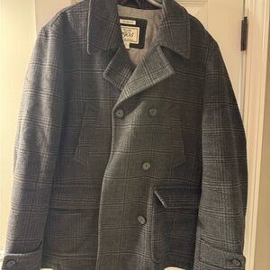 Jos. A. Bank Men's Double-Breasted Plaid Peacoat - Charcoal Gray